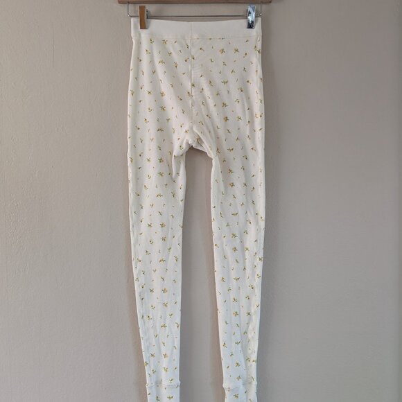 NWT SKIMS Cotton Rib Leggings White Marigold Rosebud Print Sleepwear Floral XS - Picture 1 of 11